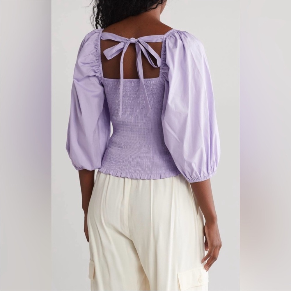 🌸 Wayf Lavender Ruched Puff Sleeve Blouse – Size XS 🌸 - Picture 2 of 9